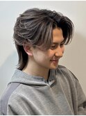 センターパートウルフ フェザーショート メンズウルフ