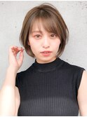 大人かわいい小顔フリンジウェーブココアブラウンショート