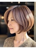 ハイライト白髪ぼかし＋前下がりショートボブ【梅田白髪染め】