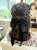編み込み × ハーフアップ