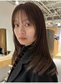 顔周りレイヤーカットくびれヘアミルクティーベージュカラー
