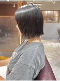 小顔カットショートボブ切りっぱなしボブ暗髪グレーベージュ人気