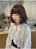 レッドカラーワインレッド重め前髪