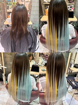 6Dエクステ 板橋店 水色、黄色、白のデザインエクステ