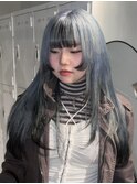 アイスブルー/ブラウンエンドデザイン/裾カラー