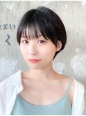 黒髪大人可愛いショートボブ/表参道/30代40代50代/前髪あり