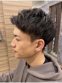 セット楽々アイロンパーマツーブロ刈り上げスタイル