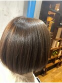 大人ボブ小顔ショートボブ艶髪ミルクティーブラウン20代30代