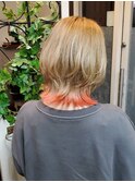ハイトーンベージュ＋オレンジ裾カラー