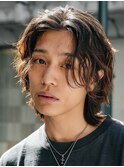 メンズミディアムパーママッシュウルフカット波巻きスパイラル