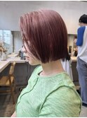 ミルクティーピンクグレージュミディアムウルフレイヤー長めボブ