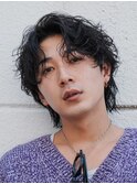 福岡天神ゆるめシャドウパーマメンズマッシュウルフカット緩め