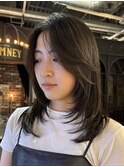 韓国レイヤー顔まわりレイヤーカットハッシュカットブラウン