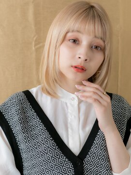 モッズヘア 越谷(mod's hair) ぱっつん前髪金髪ホワイトブロンドシャギーカットX越谷20代30代
