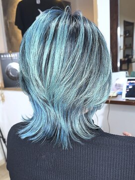 ブレイズヘアー(BLAZEhair) 【個性強め】ターコイズブルーバレイヤージュ×ブリーチ2回
