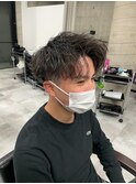 アップバング×ツーブロック×ツイストスパイラルパーマ