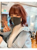 イメチェン/レッドブラウン/大人ミディ/フルバング/ショートボブ