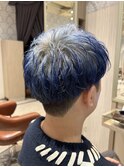 ホワイトメッシュハイライトスパイラルパーマツイストパーマ