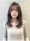 □ 韓国大宮顔周りレイヤーカットハッシュカットミディアムヘア