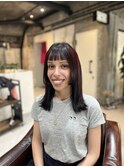 Hime cut with red highlights