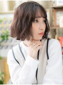 ★シースルーバング韓国風切りっぱなしボブパーマ20代30代★1