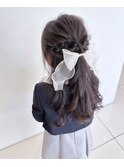 編み込みハーフアップ