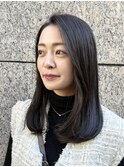 ストレートヘア 縮毛矯正 艶髪 ブルーブラック セミロング
