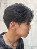 韓国マッシュフェザーパーマニュアンスパーマセンターパート黒髪