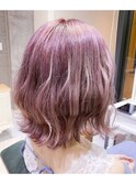 波巻き外ハネボブ☆ピンクアッシュベージュカラー
