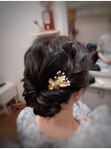 白髪ぼかしハイライトアップスタイル編み込みアレンジ