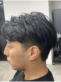 フェザーパーマ/グレーブルーカラー/刈り上げショートパンク