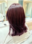 ツヤ感ボルドー×外ハネミディ【若江岩田】