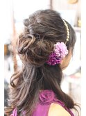 編み込みハーフアップ　（結婚式ヘアセット）