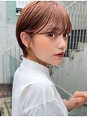 熊本 丸みショート オレンジブラウン シースルーバング Arisa.