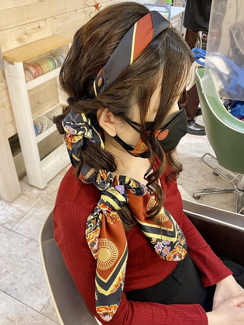 スカーフ　ヘアアレンジ☆