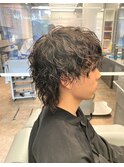 マッシュウルフ×ツイストスパイラルパーマ無造作マッシュパーマ
