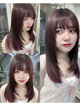 シーン(seen) ★レッドブラウンピンクベージュレイヤーカットロングヘア★