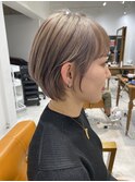 小顔ショートカットショートボブミルクティーグレージュ