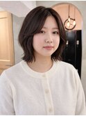 黒髪/ボブルフ/ネビージュ/小顔/ワンレン/栄/髪質改善/前髪