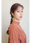 三軒茶屋_レディース_ロング_ヘアアレンジ_編み込み_ピンク_小顔