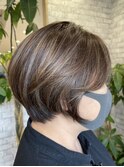 シアーカラーショートダークアッシュ白髪ぼかしスタイル【稲毛】