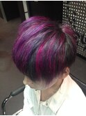 シルバーショート 紫メッシュ トリックヘアー