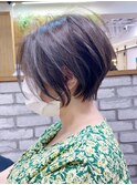 愛され大人ショートボブ、アッシュグレージュ、前髪なしBISA