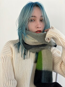 ガレージ バイ グリーン 原宿 表参道(Garage by green) レイヤースタイル×ブルーカラー