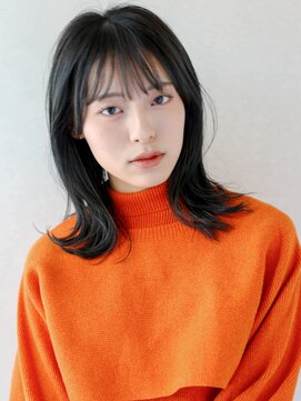 ヘアサロンガリカアオヤマ(hair salon Gallica aoyama) 外ハネくびれミディ × シースルーバング/万能暗髪スタイル