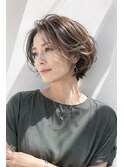ショートボブ/大人女性/グレージュ/白髪ぼかし/脱白髪染め