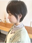 小顔カットショートボブ大人可愛いアッシュオリーブ