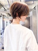 ミニウルフチェリーブラウンブリーチなしショートボブ前髪/柏柏