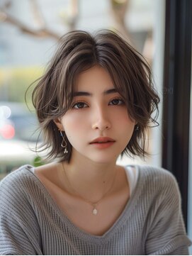クシュ 所沢西口エミテラス前店(kusyu...) ウルフパーマダークブルーゆるふわボブひし形ショートボブ所沢