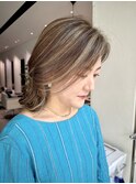 ハイライト　太め　レイヤーボブ　30代